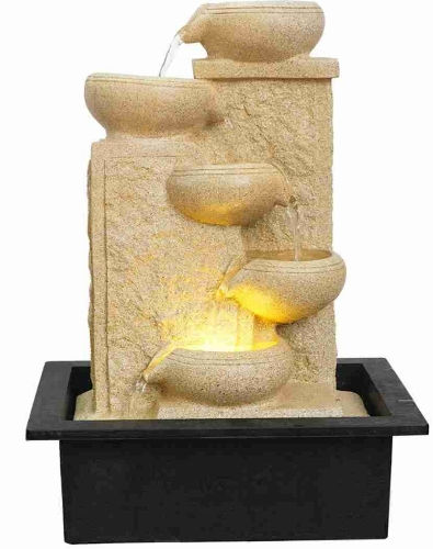 Stylish black tabletop fountain made of durable polyresin with a sleek, modern design