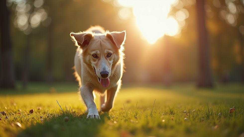 Eye-level view of a dog enjoying a sniff walk in the park