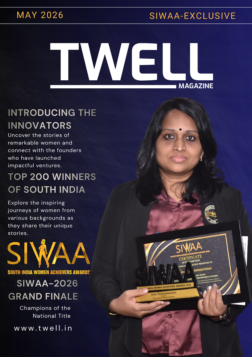 Uma Parameswaran receiving the SIWAA 2026 Outstanding Professional Woman award.