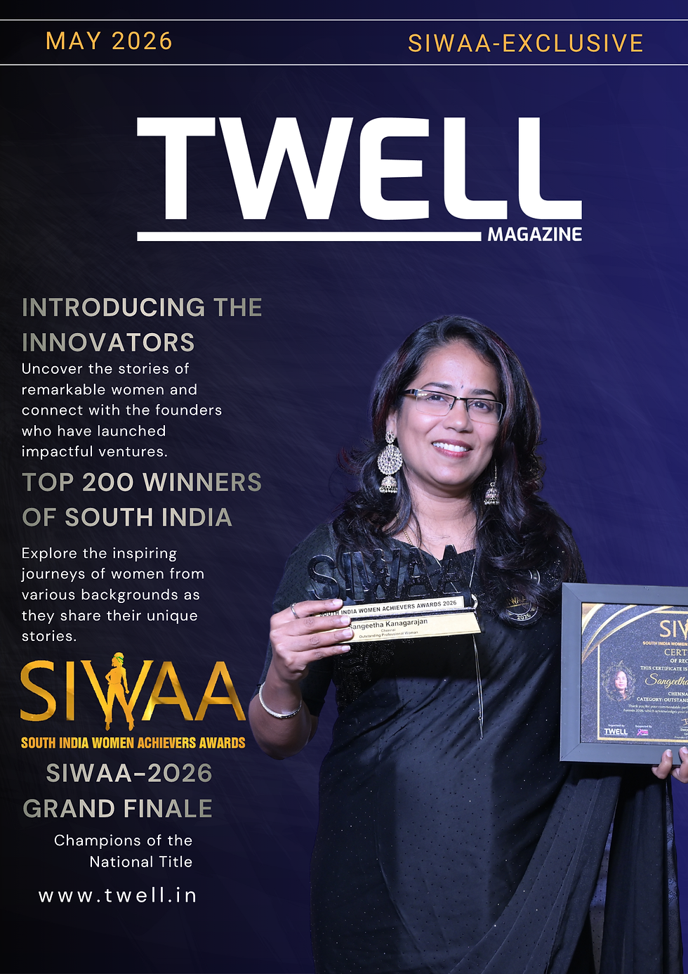 Sangeetha Kanagarajan receiving the SIWAA 2026 Outstanding Professional Woman award.