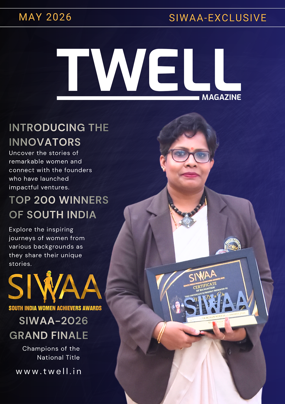 Mani Divya Vani receiving the SIWAA 2026 Outstanding Educator award on stage.