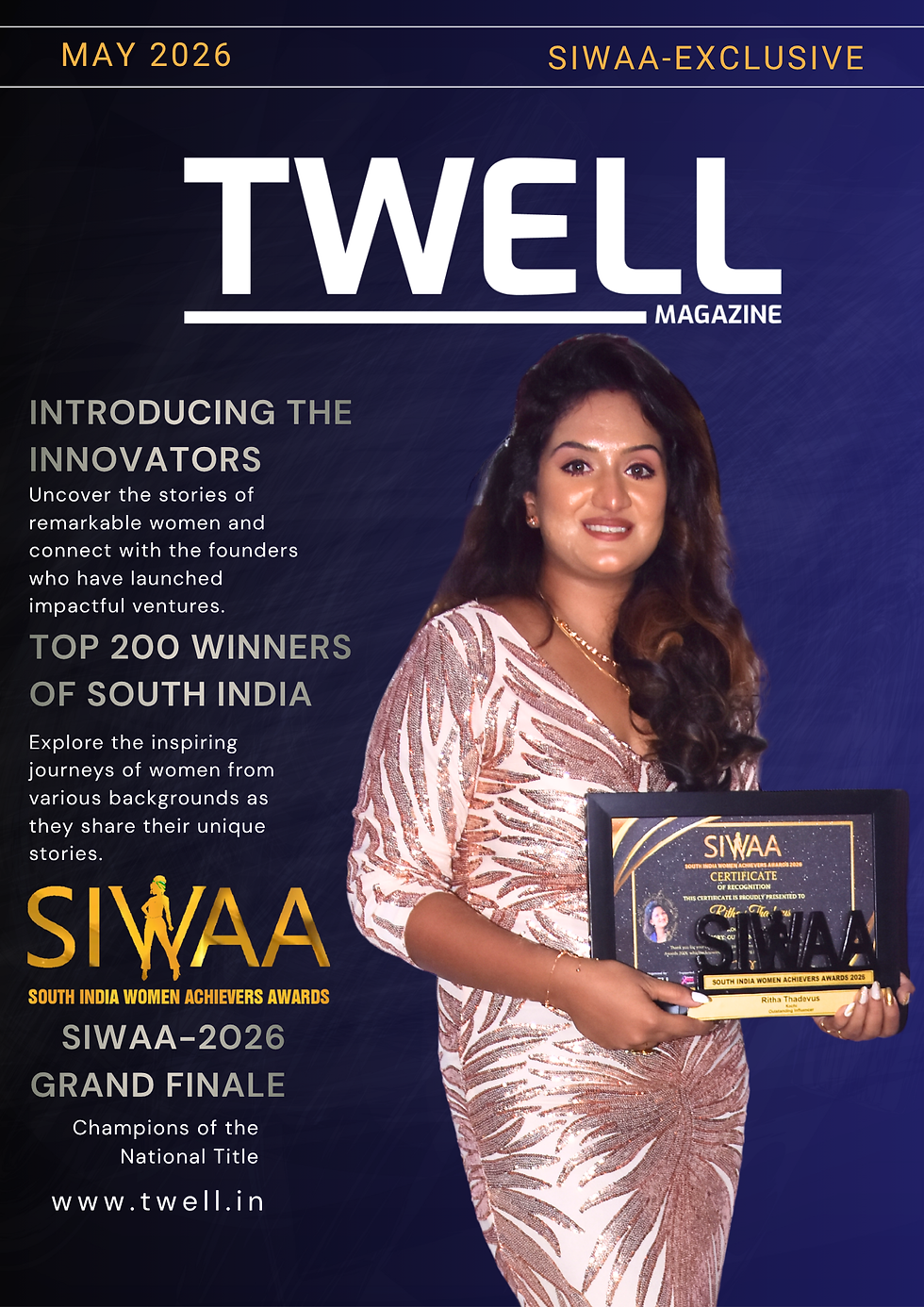 Ritha Thadevus receiving the SIWAA 2026 Outstanding Influencer award on stage.
