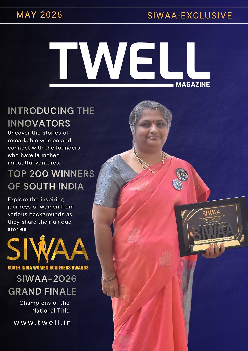 Dr. P Jayalakshmi receiving SIWAA 2026 Outstanding Educator Award for contributions to Montessori education, educator training, and women’s empowerment.