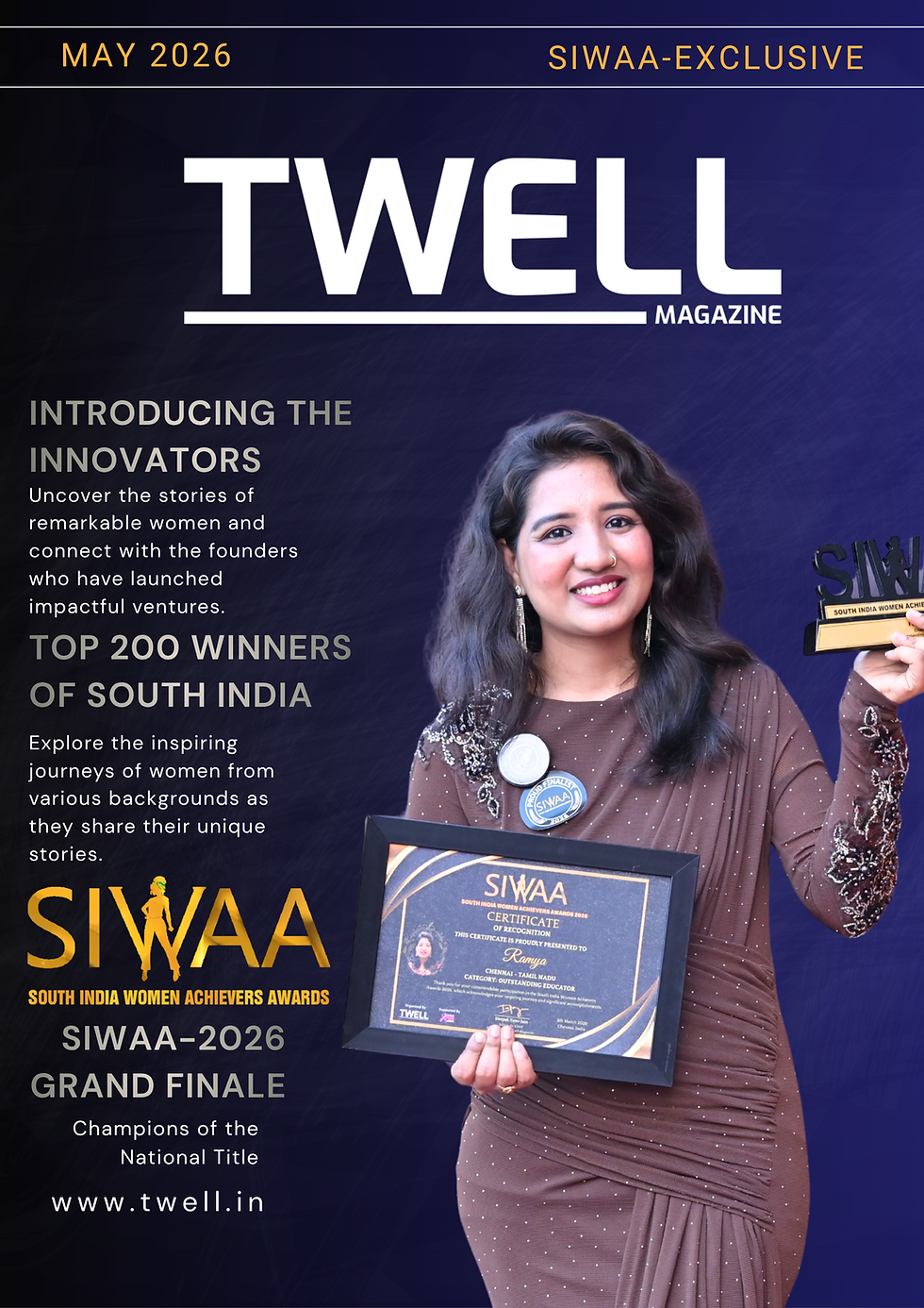 Ramya receiving the SIWAA 2026 Outstanding Educator award on stage.