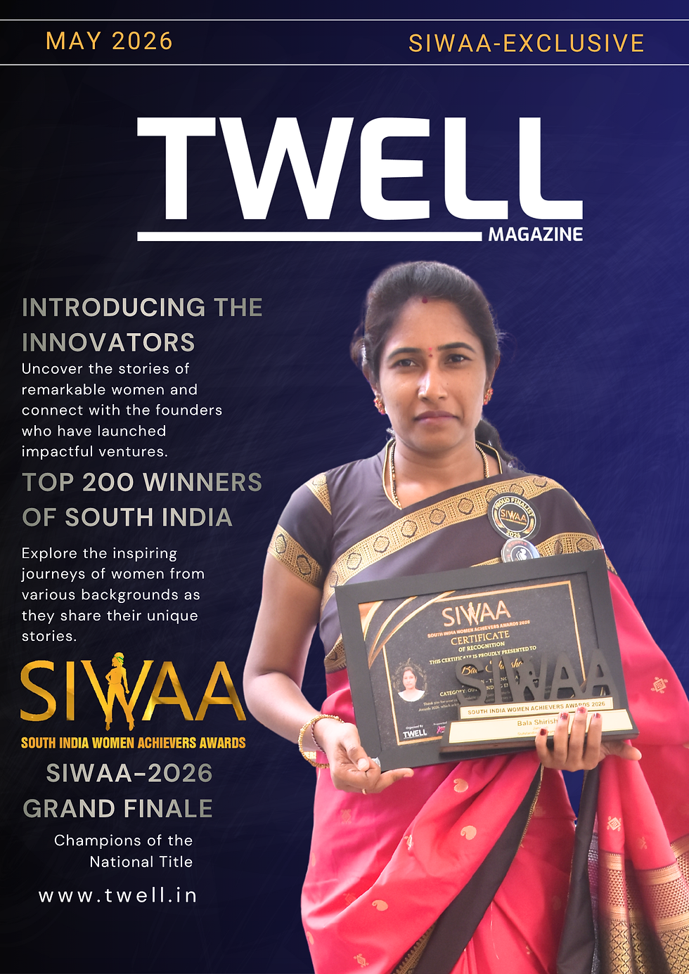 Bala Shirisha receiving the SIWAA 2026 Outstanding Entrepreneur award.