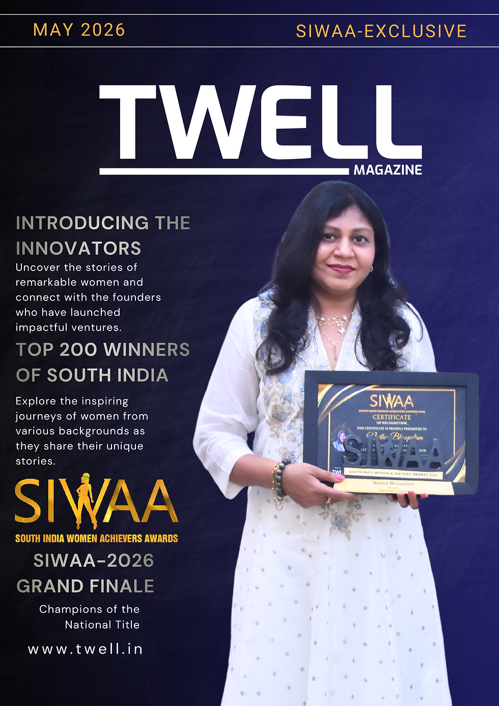 Neetha Bhoopalam receiving the SIWAA 2026 Outstanding Entrepreneur award.