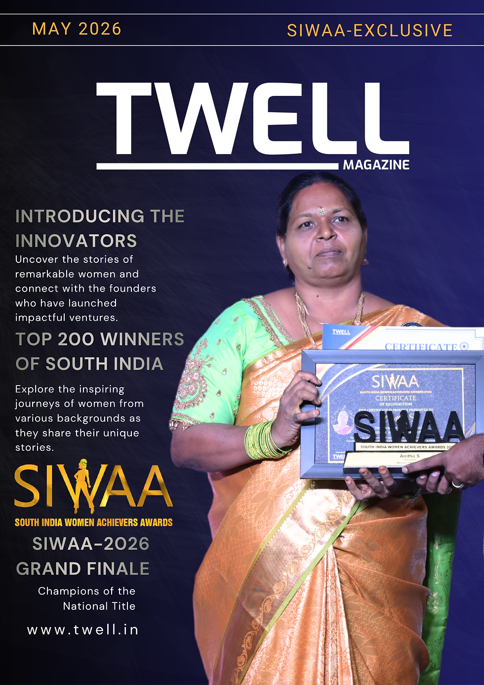 Anitha S receiving the SIWAA 2026 Women of the Future award on stage.