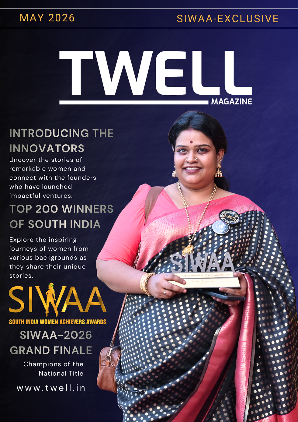 Sindhu Saikumar receiving the SIWAA 2026 Outstanding Educator award on stage.