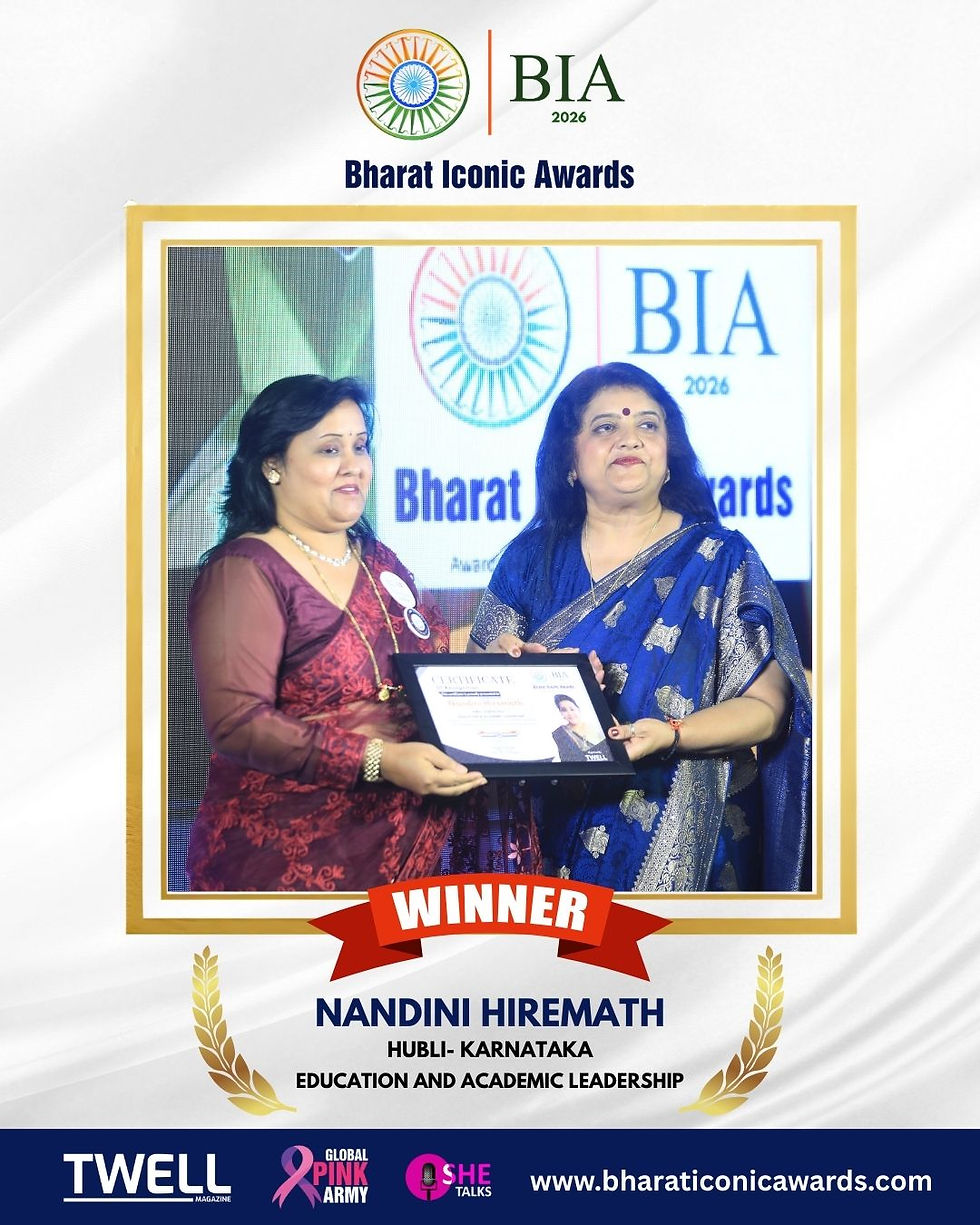 Nandini Hiremath honored for Education and Academic Leadership at Bharat Iconic Awards 2026.