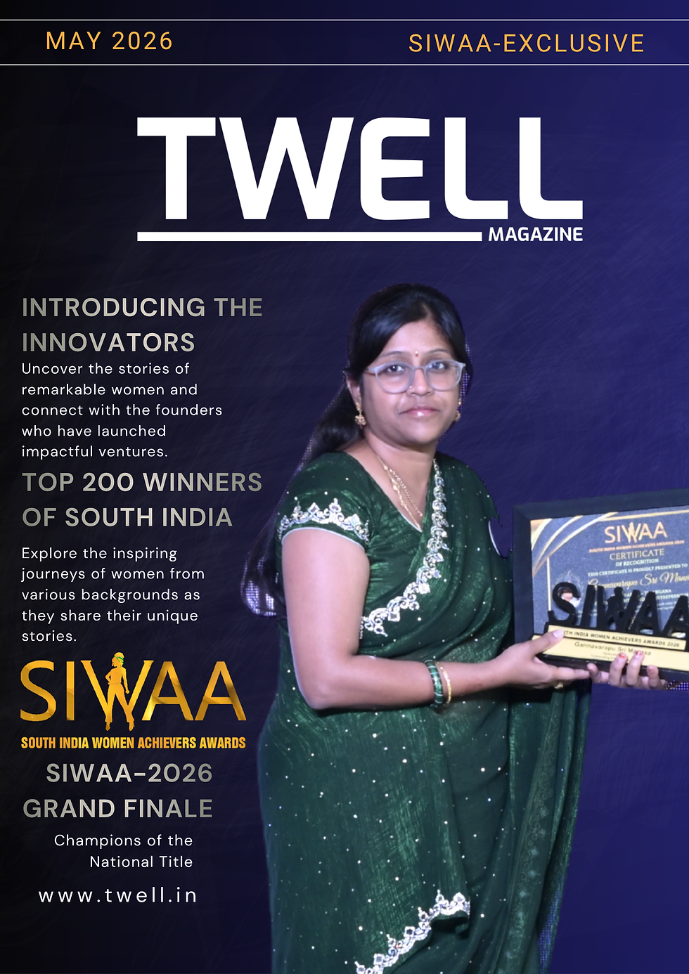 Gannavarapu Sri Manasa receiving the SIWAA 2026 Outstanding Entrepreneur award.
