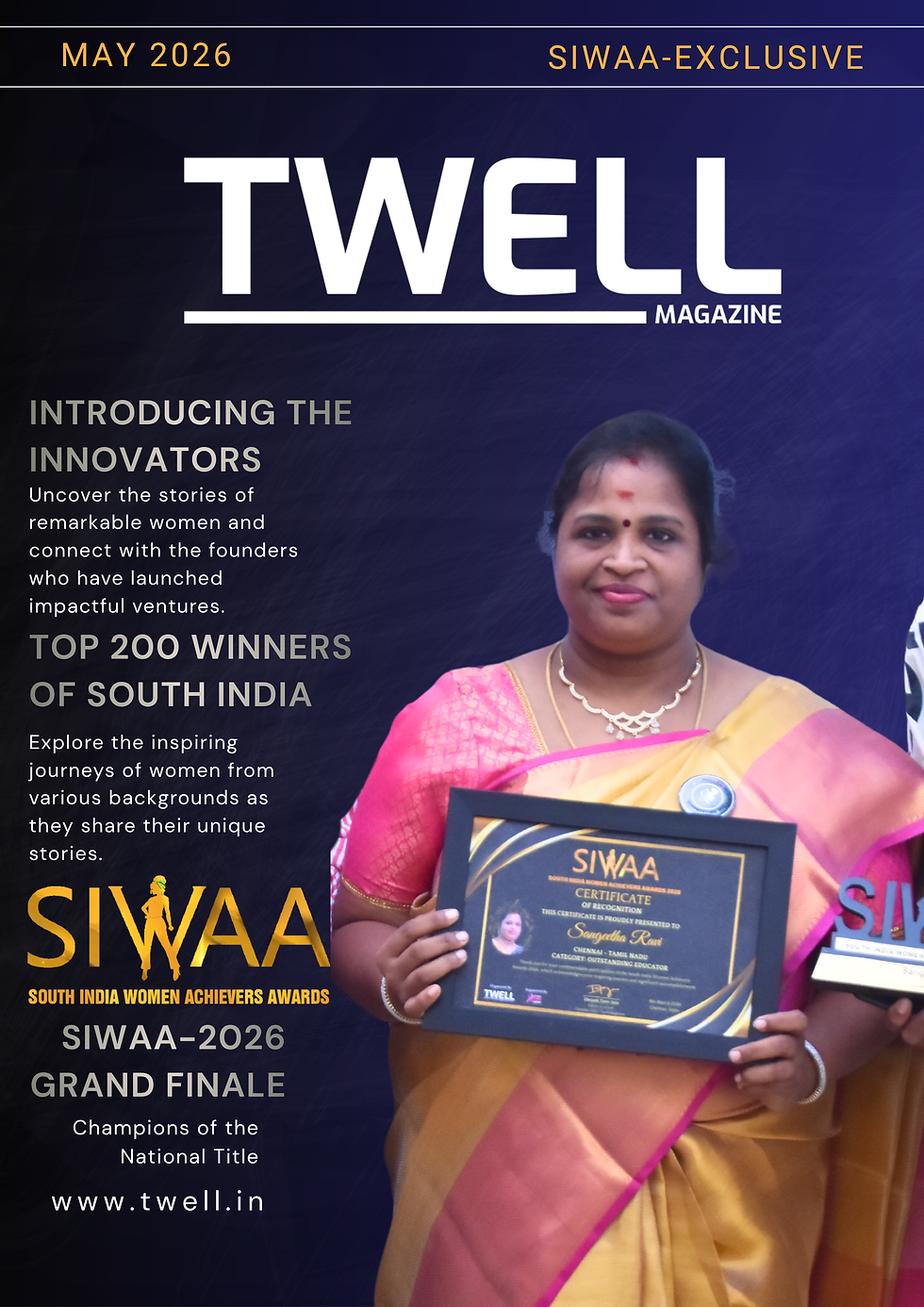 Sangeetha Ravi receiving the SIWAA 2026 Outstanding Educator award on stage.