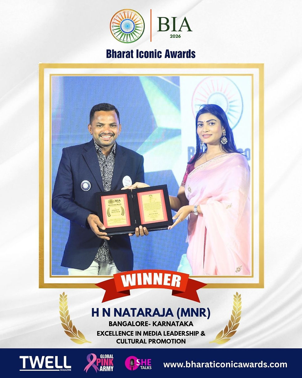 H N Nataraja (MNR) honored for media leadership and cultural promotion at Bharat Iconic Awards 2026.