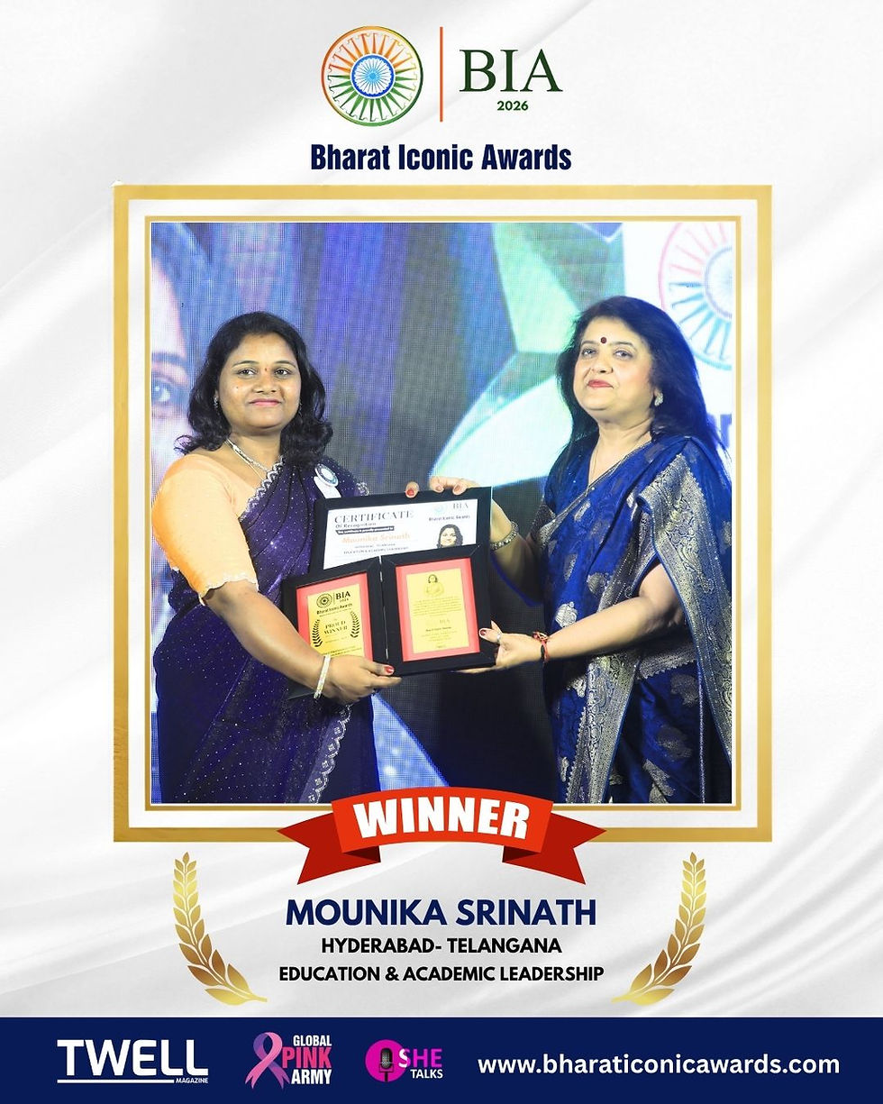 Mounika Srinath honored for innovative education leadership at Bharat Iconic Awards 2026.