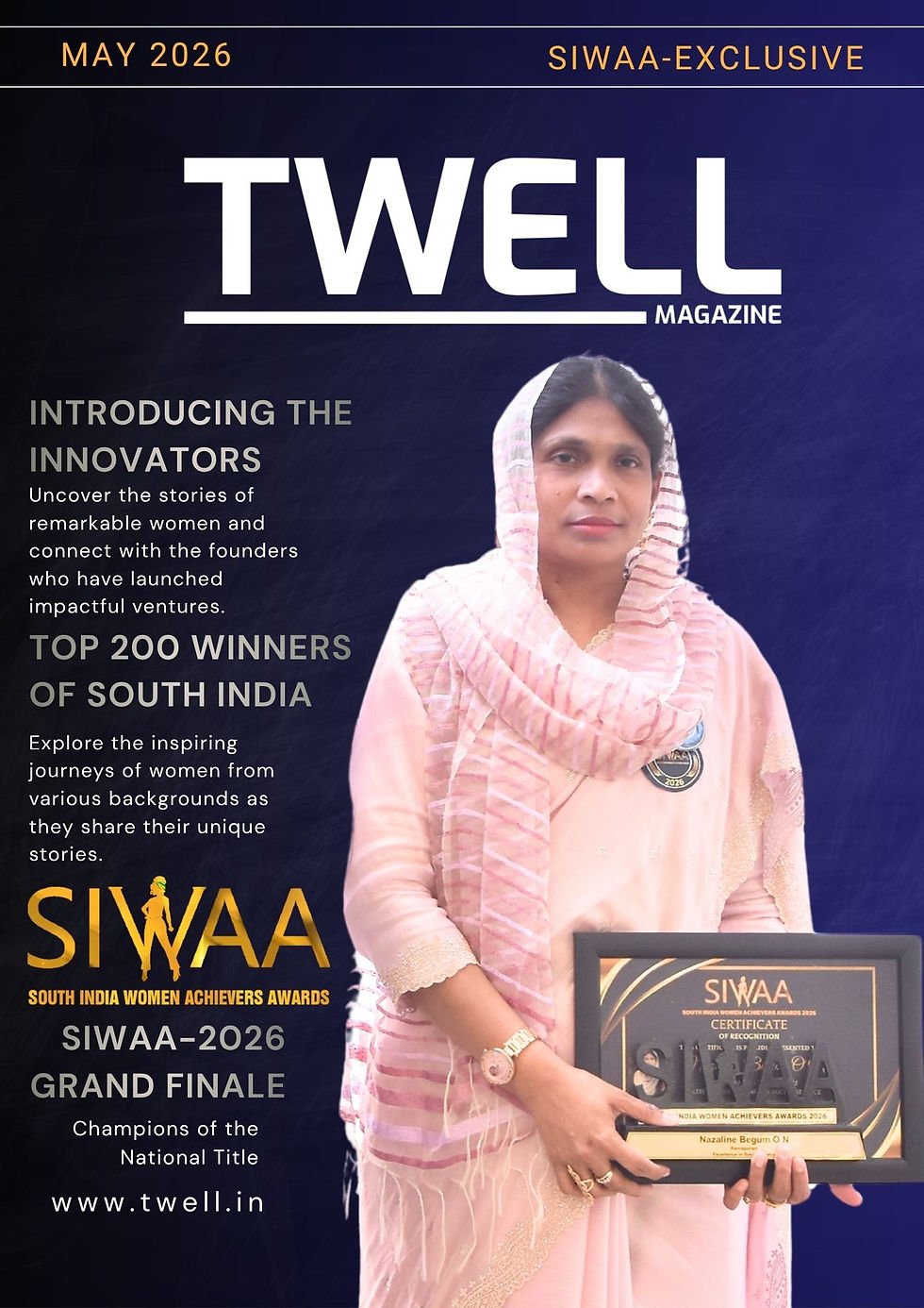 Nazaline Begum O N receiving SIWAA 2026 Excellence in Social Service Award for contributions to legal advocacy, justice, and community welfare.