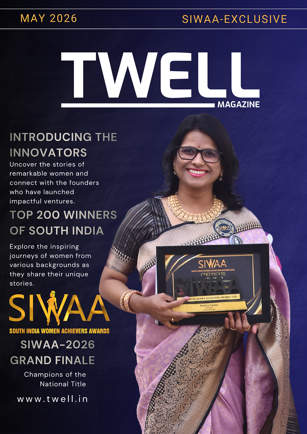 Rekha Yadav holding the SIWAA 2026 Dance & Fitness award trophy on stage.