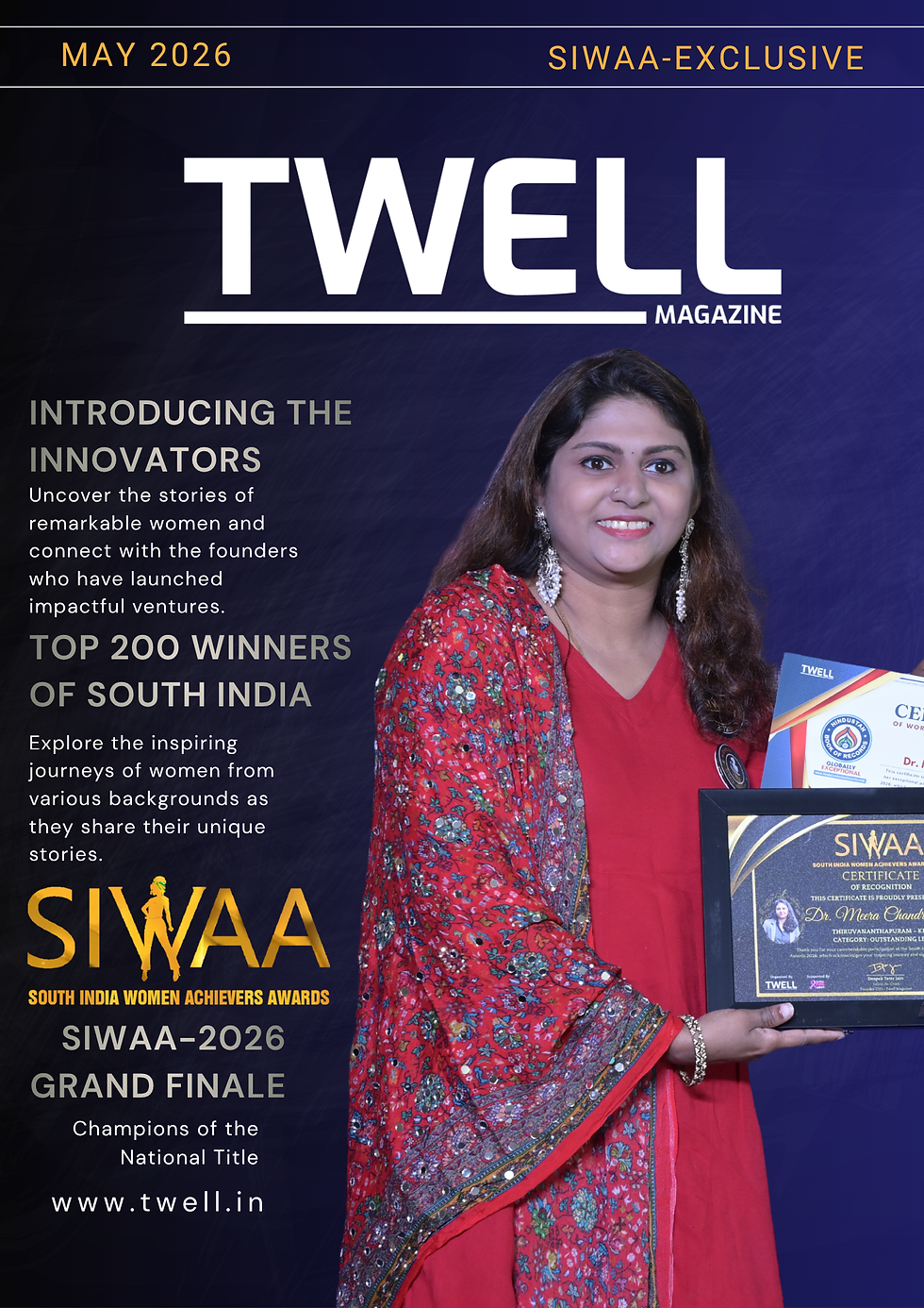 Dr. Meera Chandra Babu receiving the SIWAA 2026 Outstanding Leader award.