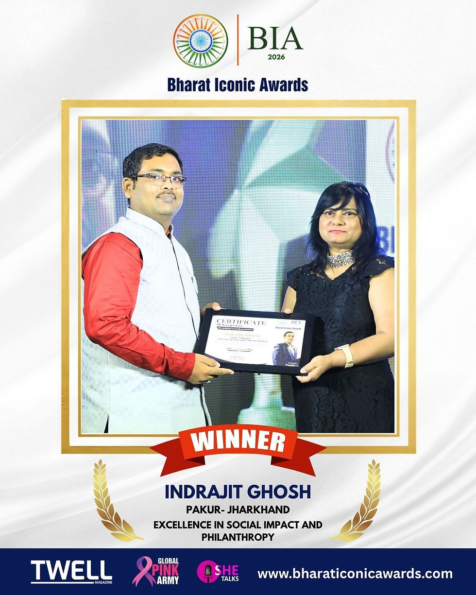 Indrajit Ghosh honored for excellence in social impact and philanthropy at Bharat Iconic Awards 2026.