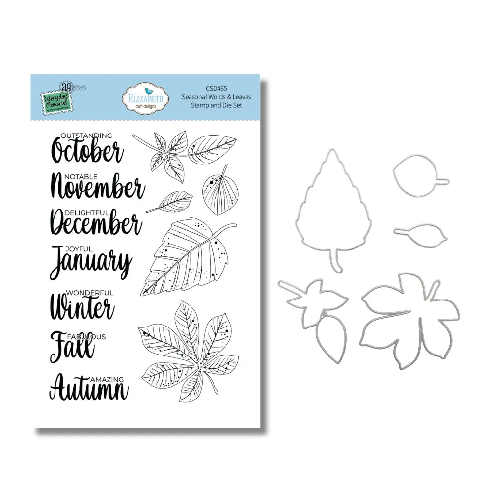 Elizabeth Craft Design Seasonal Words & Leaves Stamp and Die Set