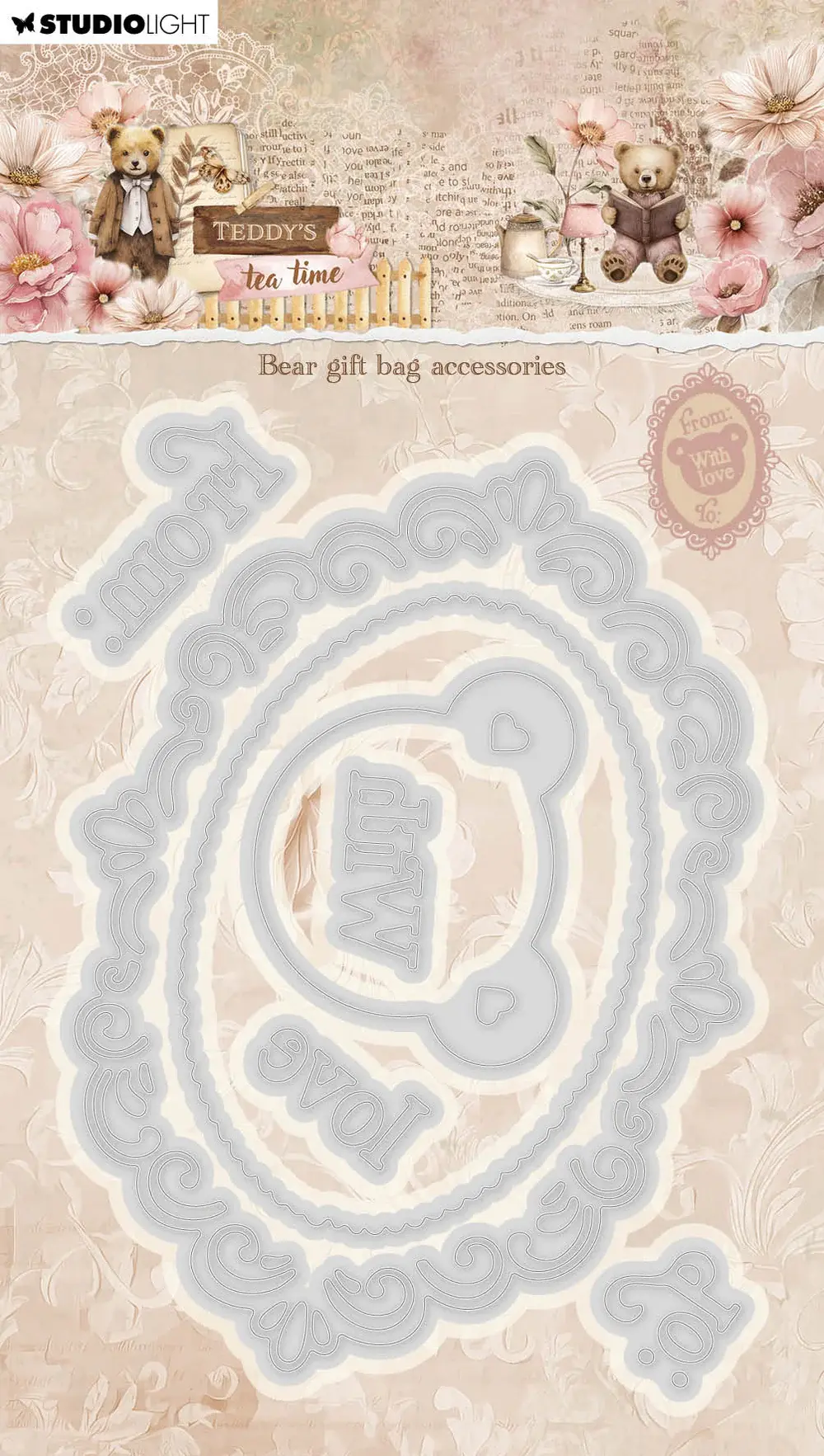 Studio Light Cutting Die Bear Gift Bag Accessories Teddy's Tea Time 7 Pieces