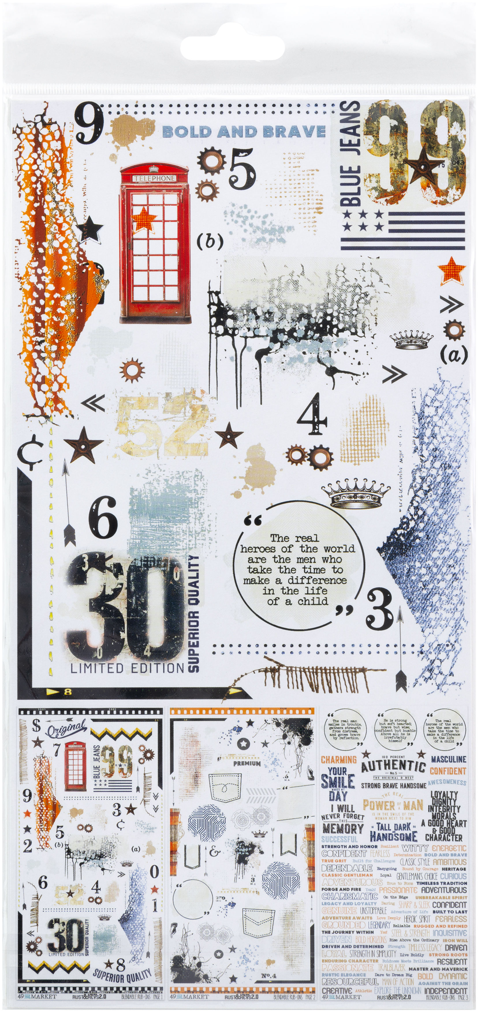 49 and Market Rust and Rev 2.0 Rub-On Transfer Set 6"X12"