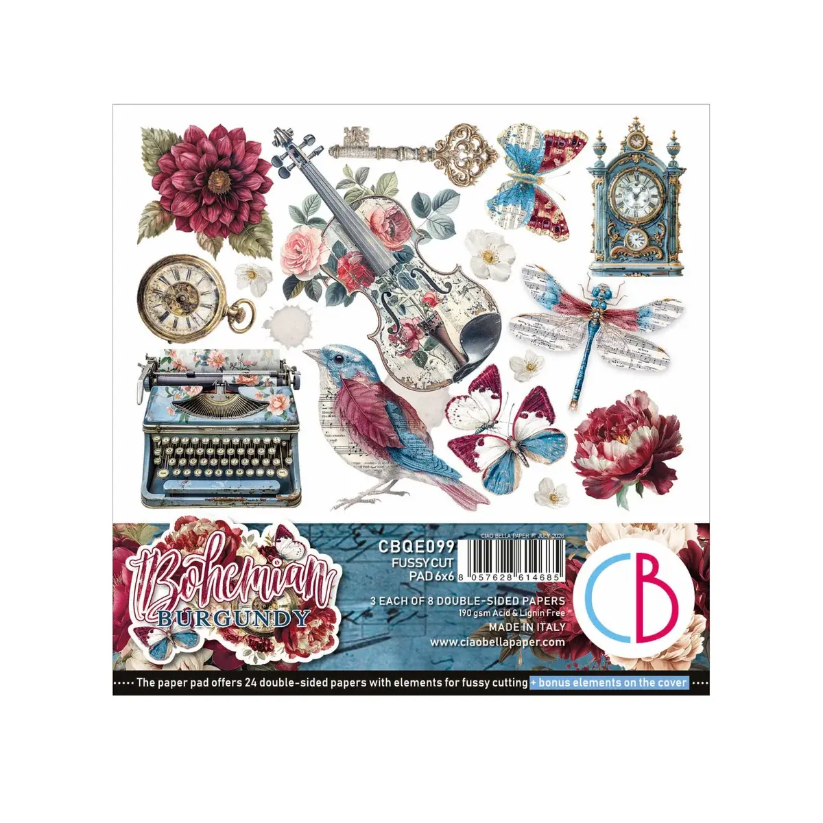 Ciao Bella Bohemian Burgundy Fussy Cut Pad 6"x6" 24/Pkg