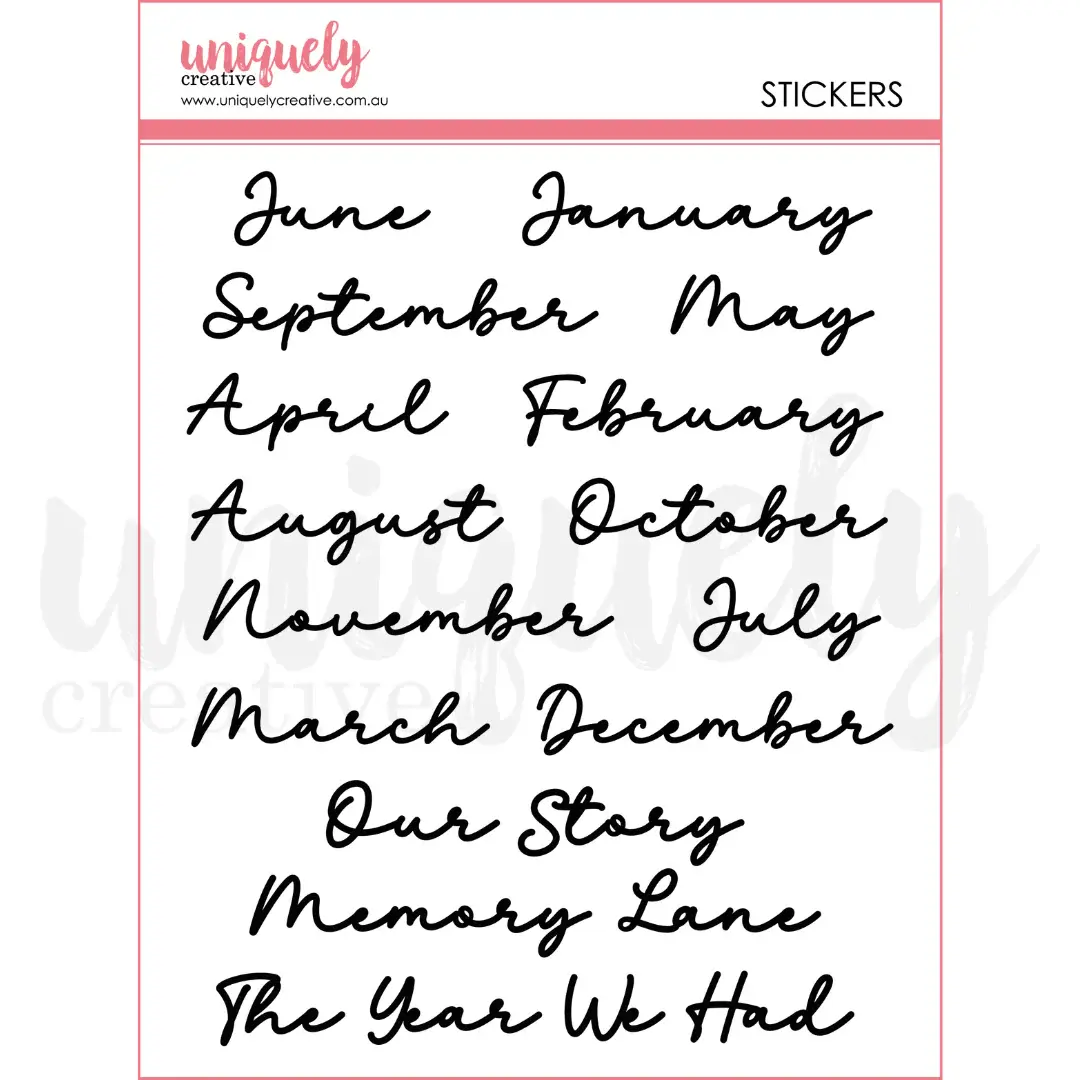 Uniquely Creative Puffy Script Month Stickers