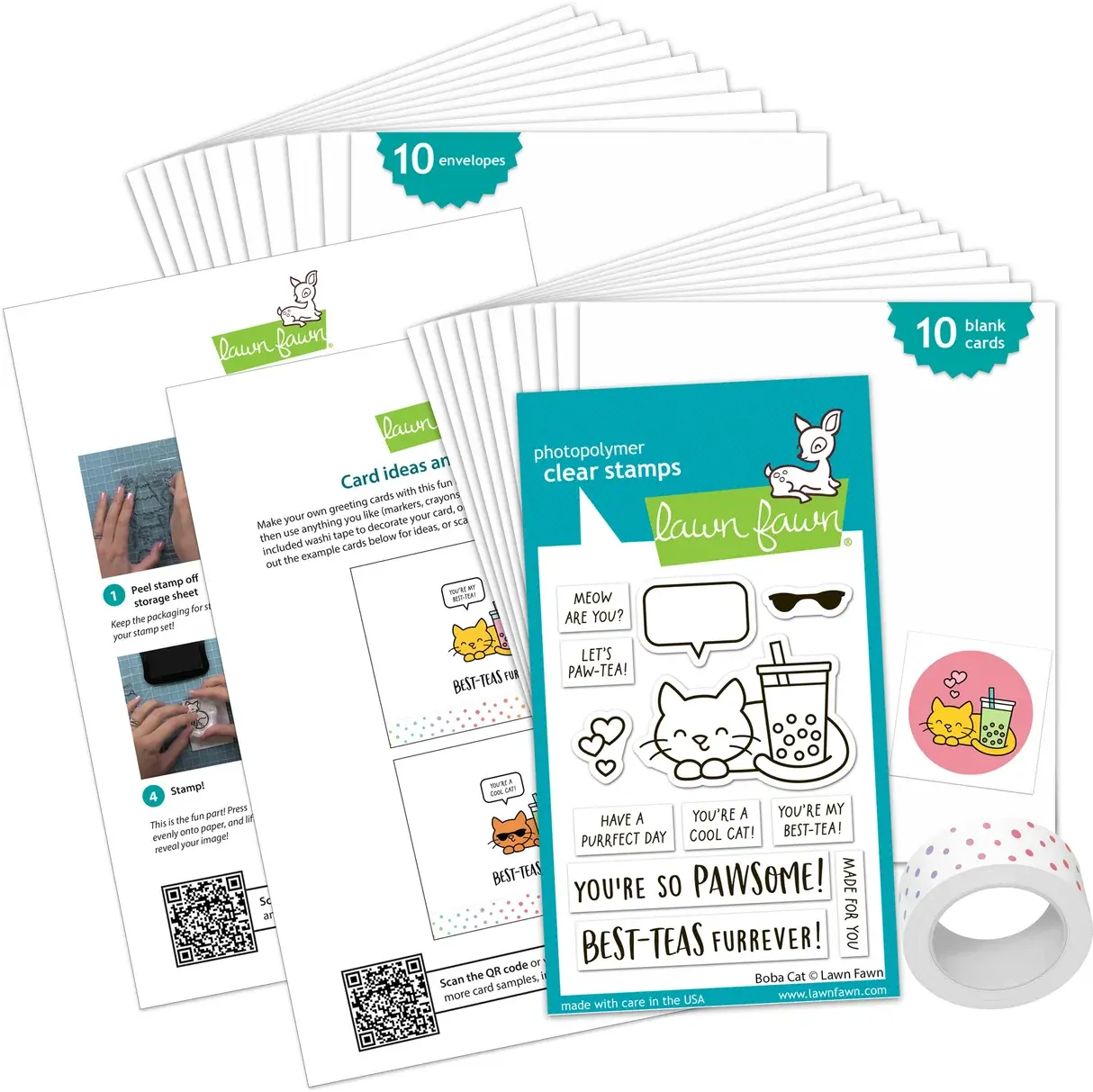 Lawn Fawn boba cat kids cardmaking kit: mini