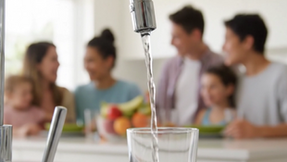 Family by soft water tap