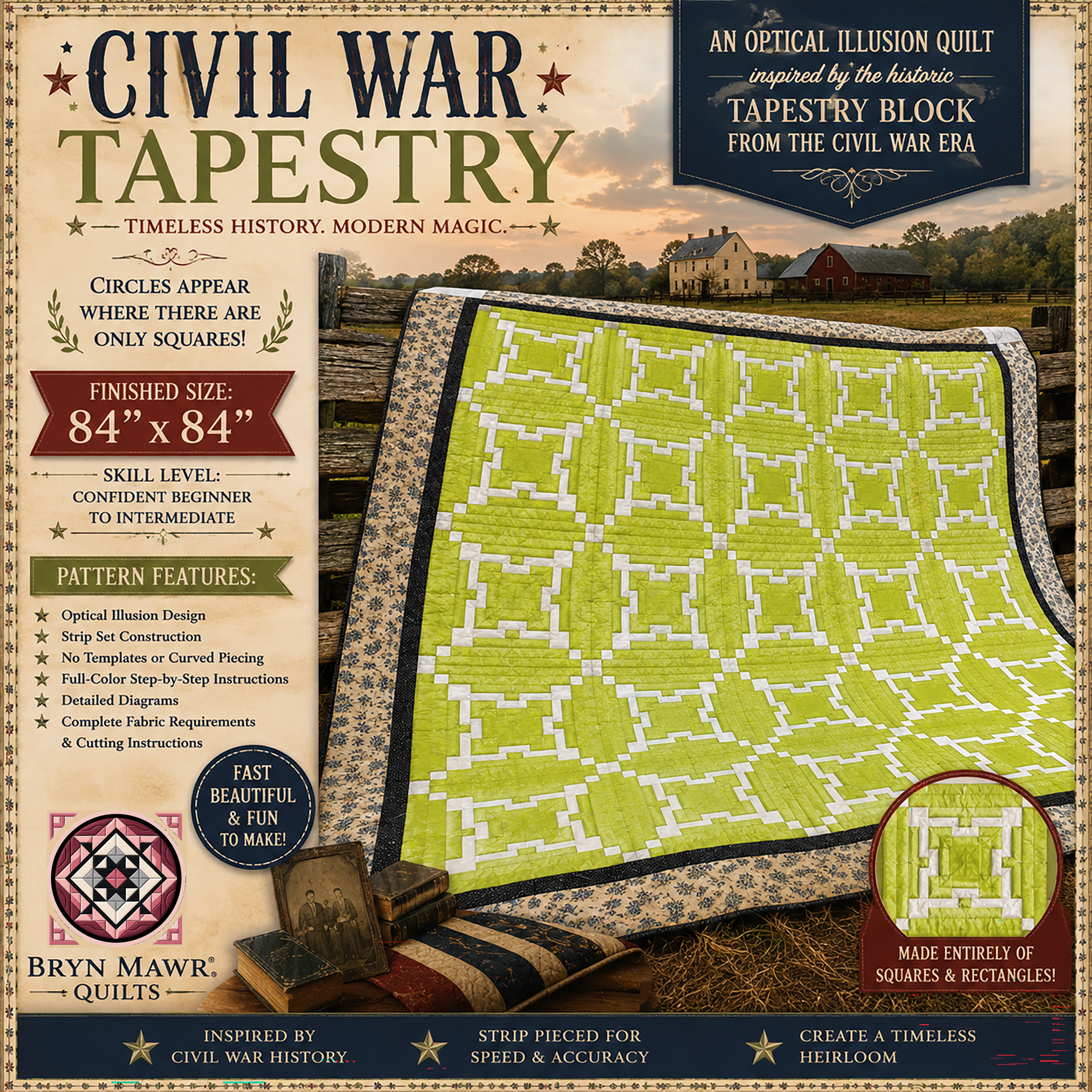 Civil War Tapestry Quilt -Printed Pattern(Mailed)