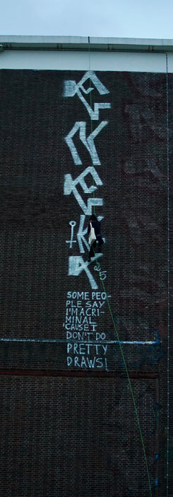 
Some people say I’m a criminal ’cause I don’t do pretty draws!

Rappel intervention carried out at STRAAT Museum, Amsterdam, during Pixação: Resistance and Rebellion, in 2025.