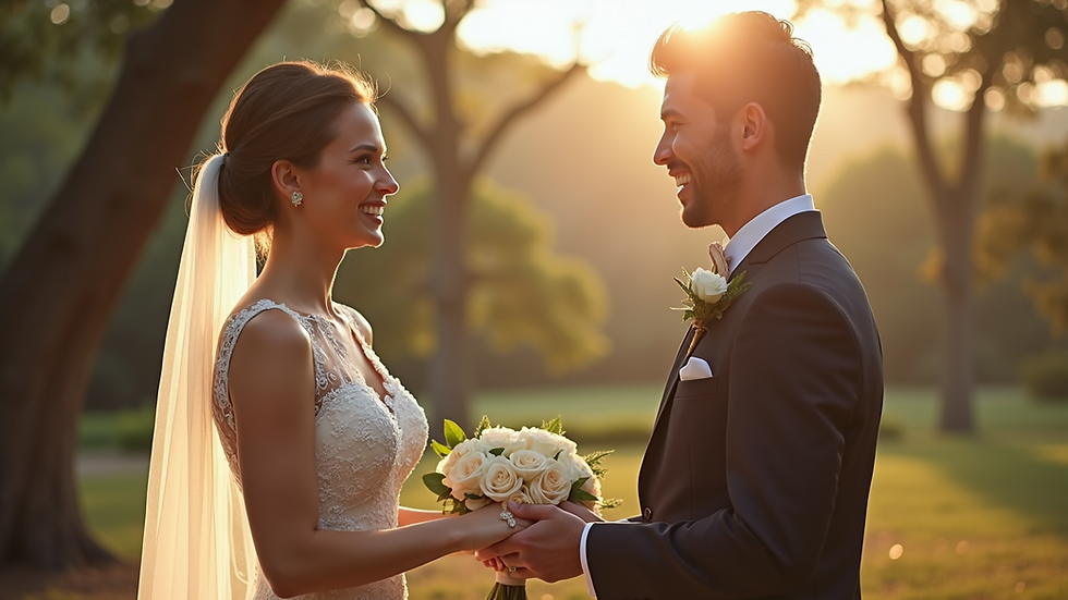 Close-up view of a joyful couple exchanging vows during their wedding ceremony