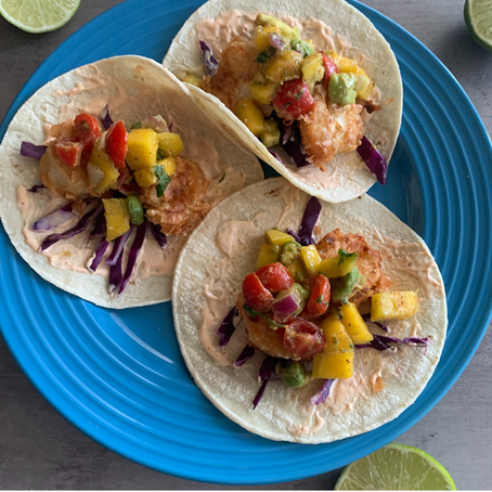 Coconut Shrimp Tacos with a Mango Avocado Salsa 3.08 Let the Games Begin