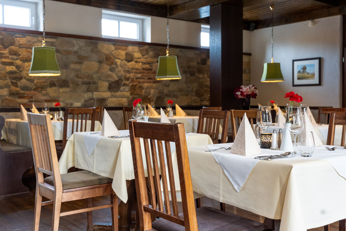 Cozy restaurant with stone facade