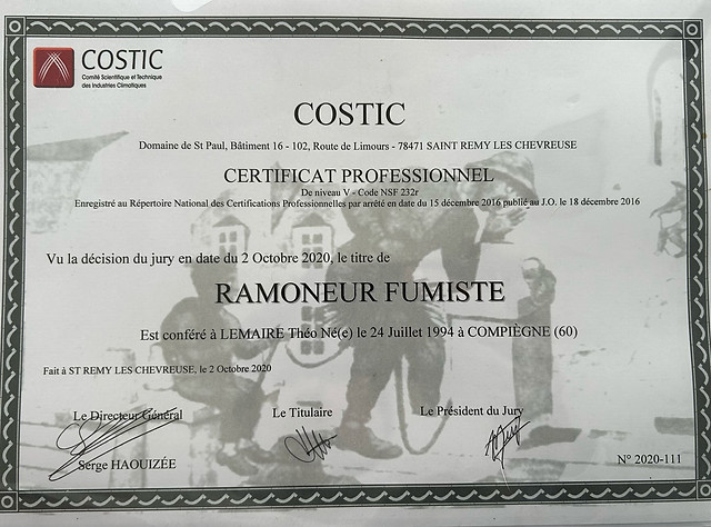 Costic RDV Ramonage diplôme ramoneur fumiste depuis 2020