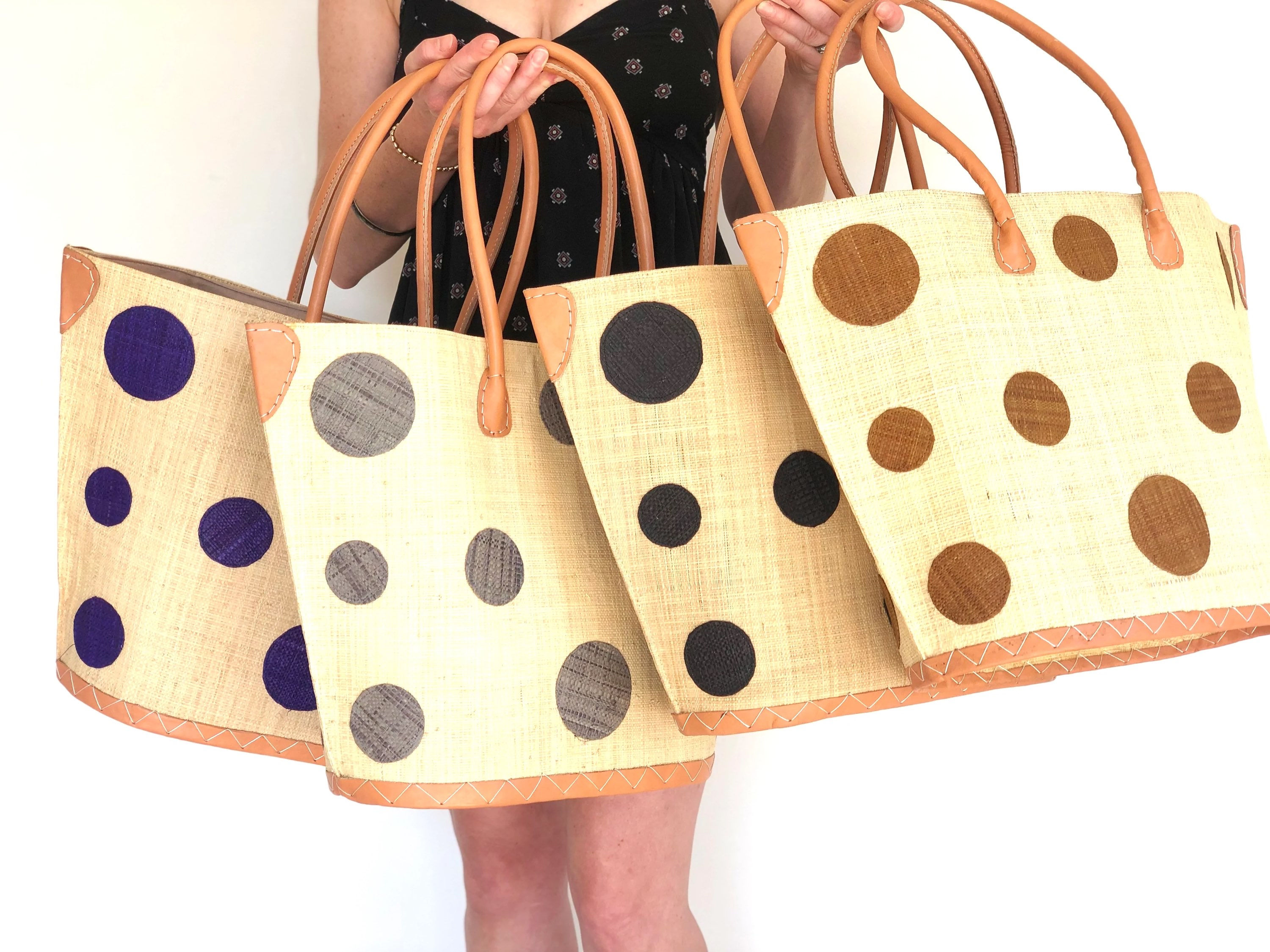 Polka Dot Raffia Beach Tote