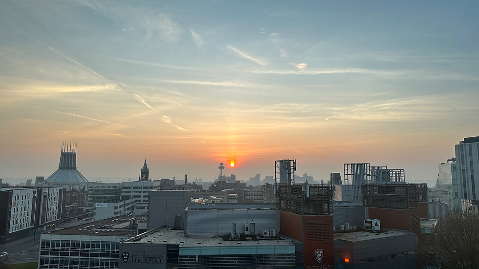 Liverpool at sunset, as viewed from the 7th floor of the Novotel in Edge Hill