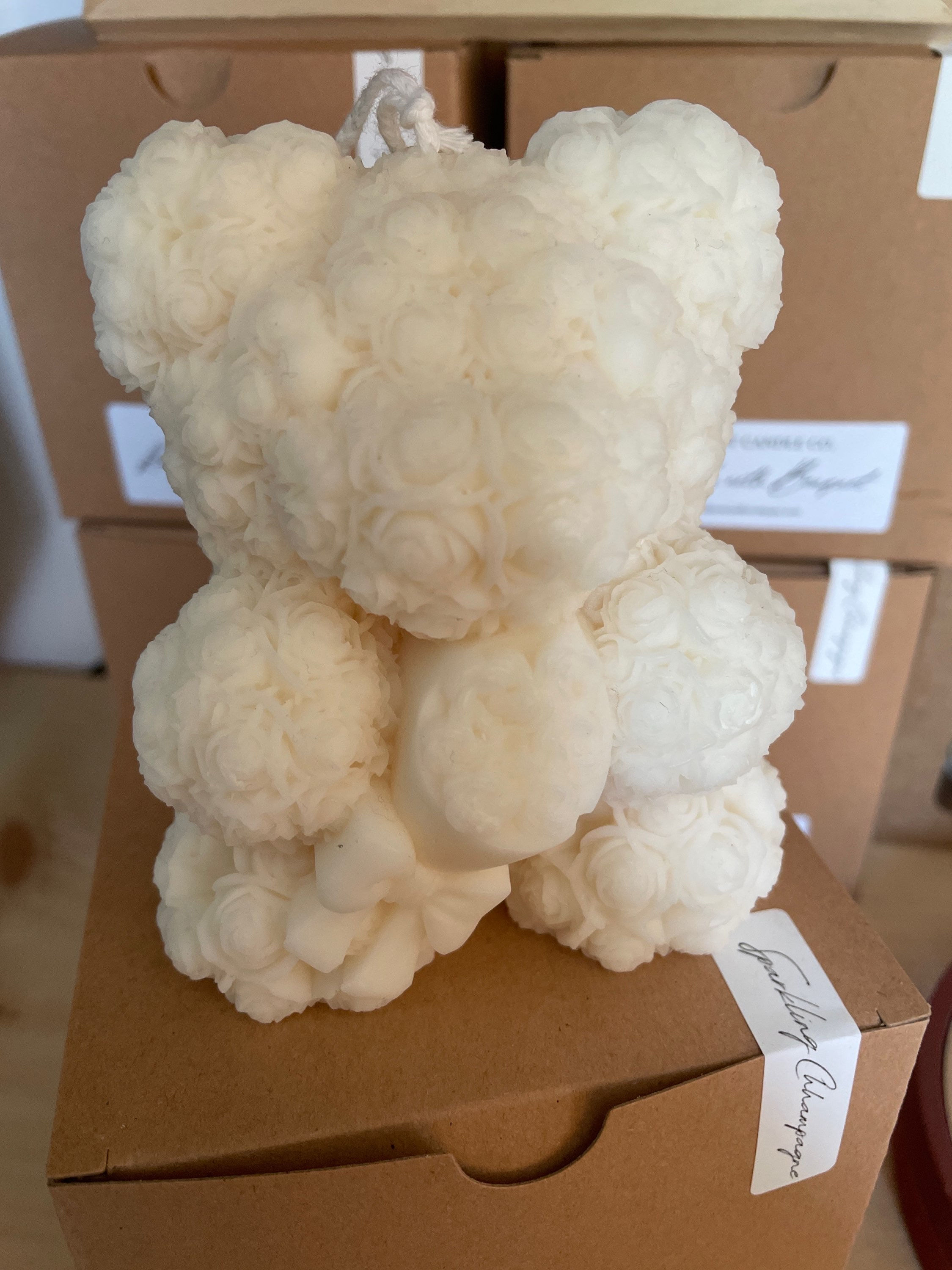 Soul Rest Candle Co. Rose Bear with Bouquet White Candle