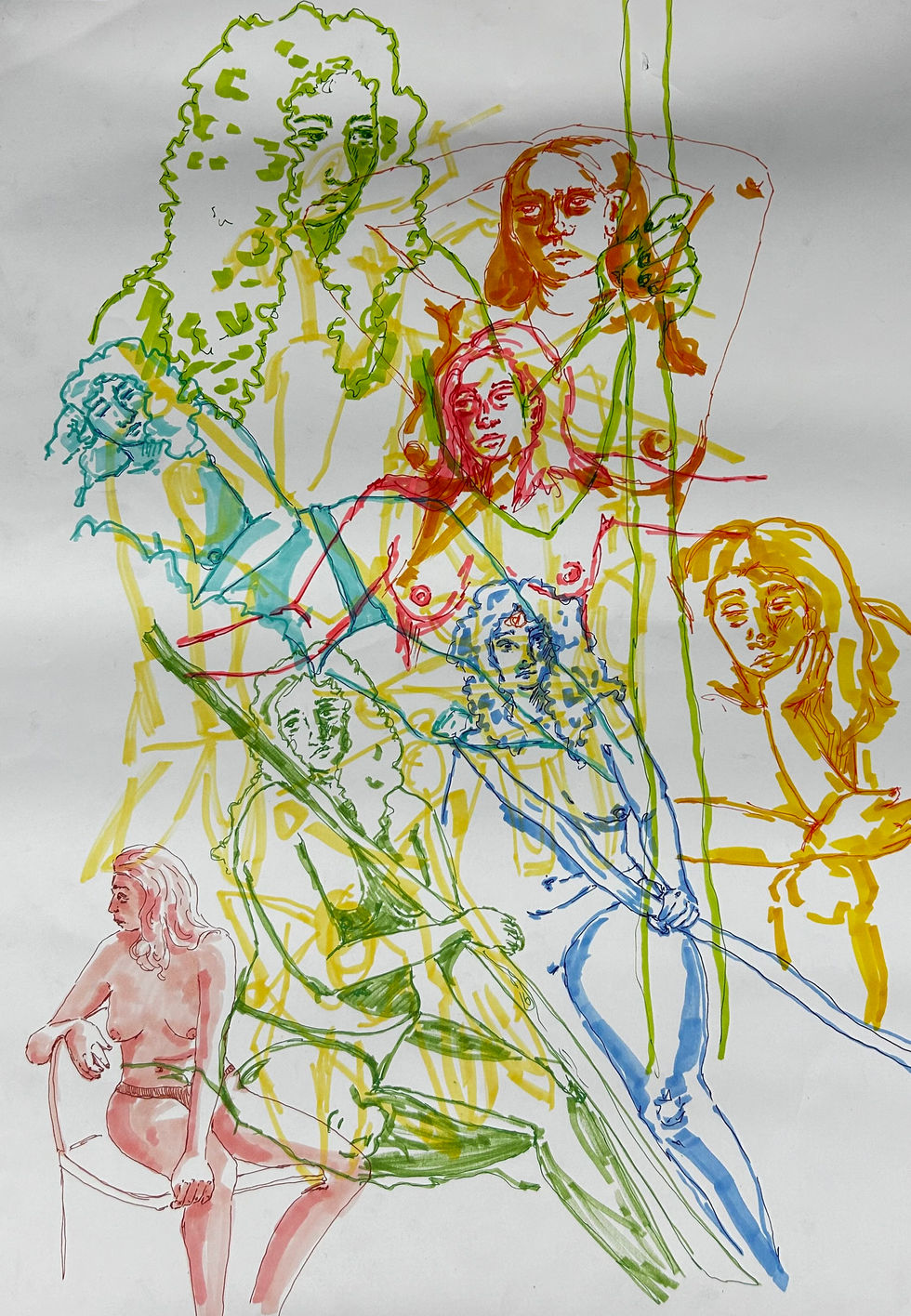 Overlapping figure studies in color