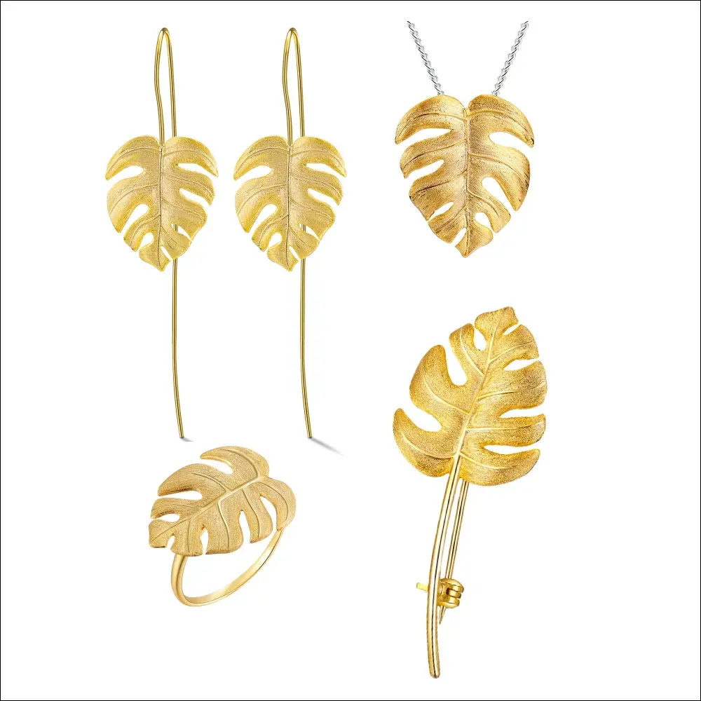 Lotus Fun Real 925 Sterling Silver Handmade 18K Gold Monstera Leaves Design