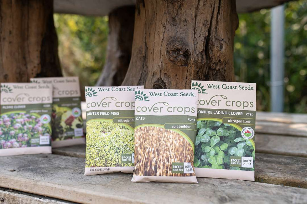 A variety of cover crops seed packets from West Coast Seeds.