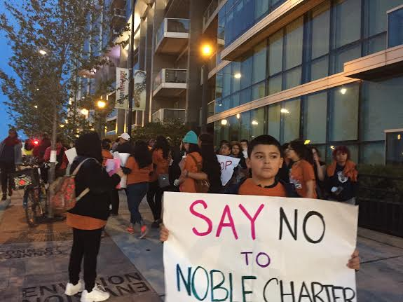 say no to noble charter school rally for more funding for CPS schools in Brighton Park