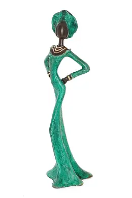 Poised in Emerald Burkina Bronze Sculpture1.webp