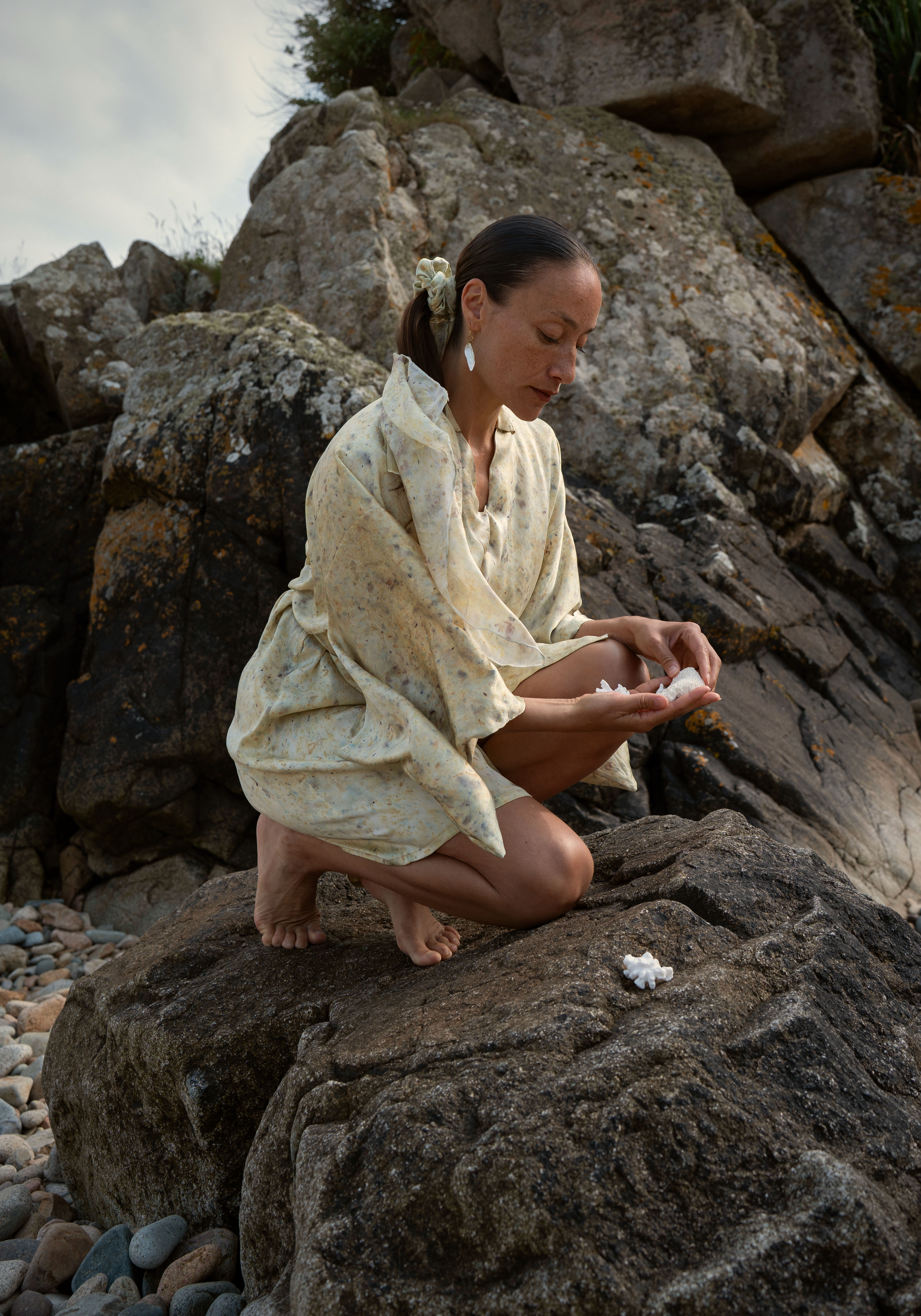 Botanical Print Silk Satin Kimono