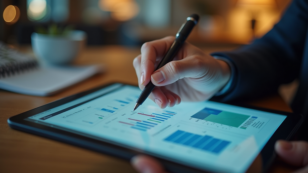 High angle view of a person working on digital marketing strategy on a tablet