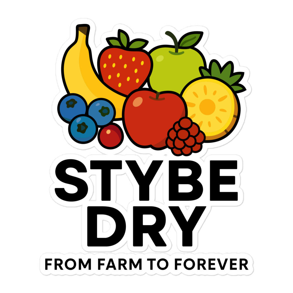 Stybe Dry Logo Sticker, fruit-logo design, 5.5 by 5.5 inch option