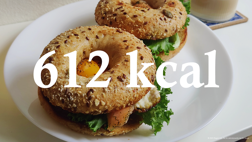 Grains and seeds sourdough bagel sandwiches with lettuce, sunny side-up, smoked salmon, sprinkled with a dash of salt and pepper.