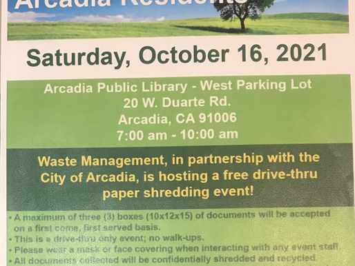 FREE Shred Event for Arcadia Residents