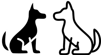 Cartoon illustration of two friendly dogs sitting side by side