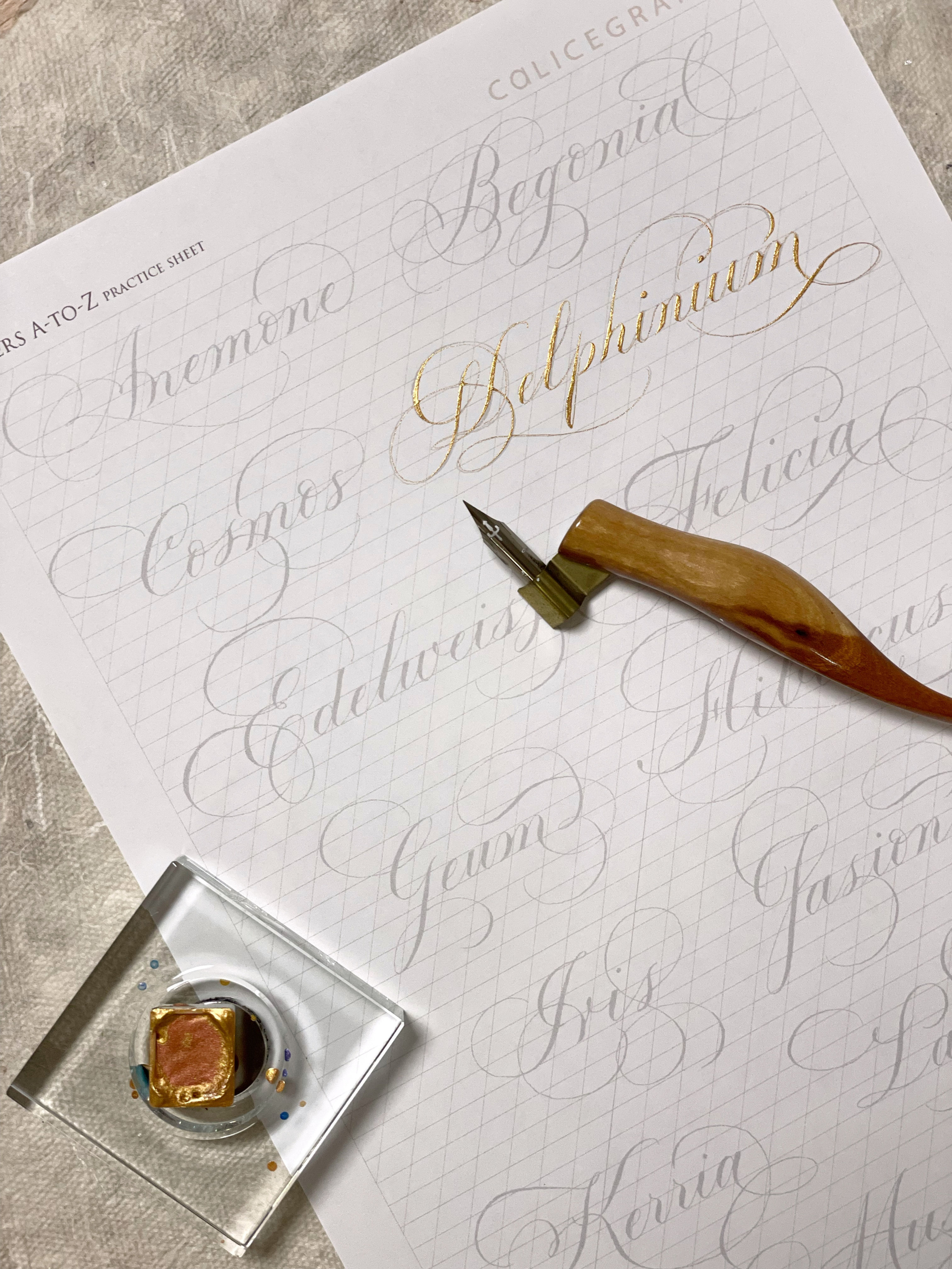 (Digital) Calligraphy Practice Sheets | Flowers AtoZ