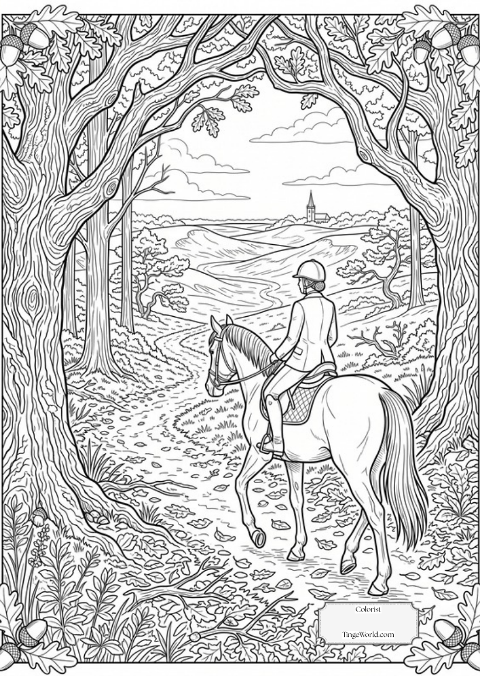 Veluwe Landscape coloring page for adults, free printable, Tinge World Dutch series (Dutch_05)